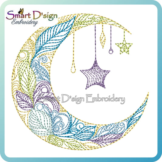 Feathery Moon (Colourful Line Art)