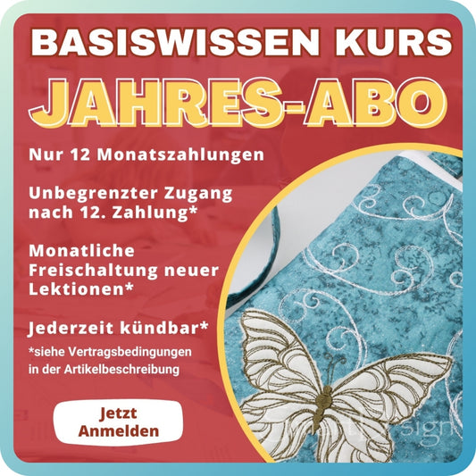 Jahres-ABONNEMENT KOMPLETTKURS Basiswissen Stickdateien und Digitalisierung