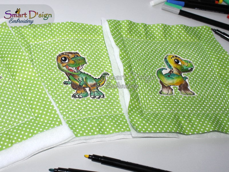 Coloured T-Rex Doodle Applique Machine Embroidery Designs