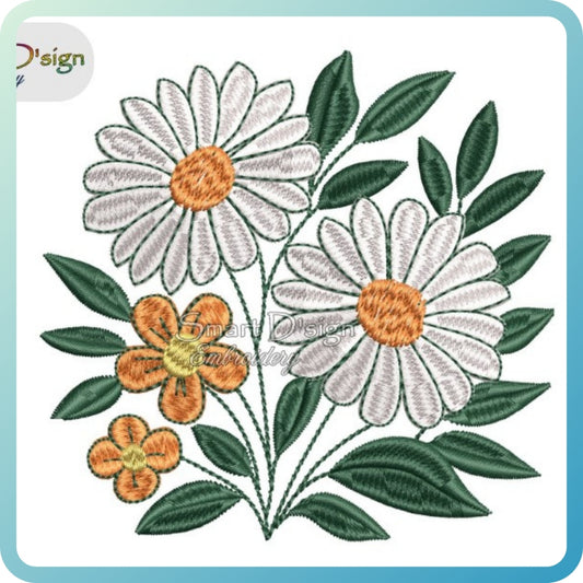 DAISY BUNCH of Flowers Embroidery Design 4x4 inch / 10x10 cm