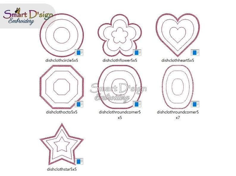 Machine embroidery design for make-up pads or dish cloth