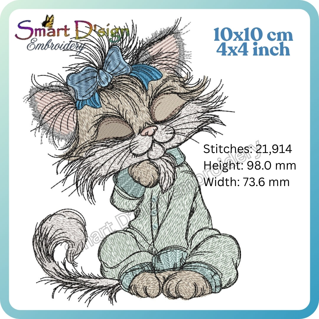 Schlafendes Kätzchen im Pyjama
