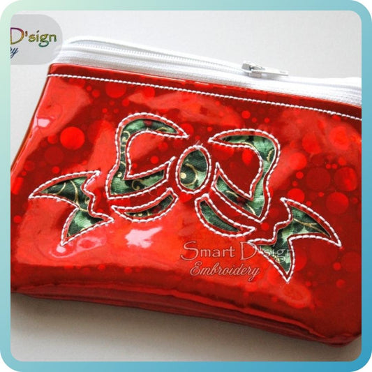 BOW CUT NEGATIVE APPLIQUE - ITH ZIPPER BAG