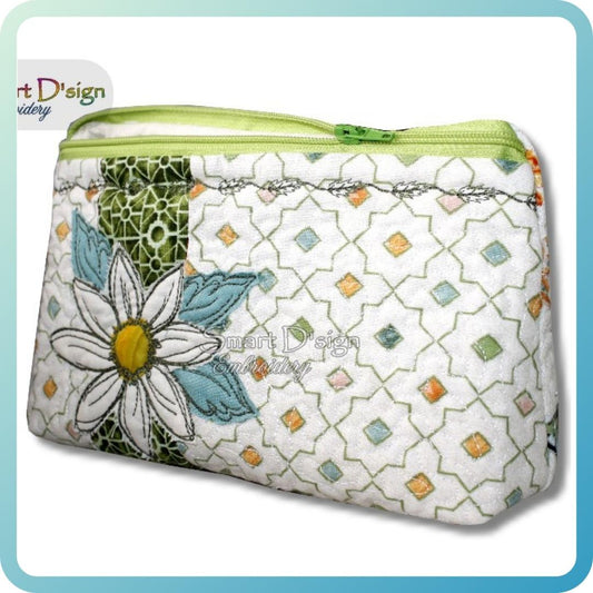 DAISY FLOWER PATCHWORK - ITH QUILT ZIPPER BAG