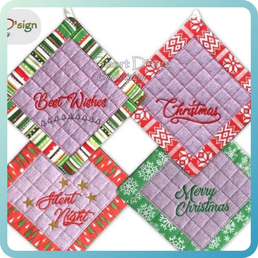 ITH SQUARE PATCHWORK POTHOLDER ENGLISH CHRISTMAS Set of 4