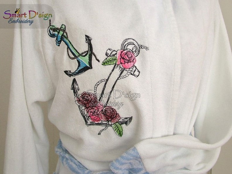 ANCHOR with ROSES Maritime Doodle Outline