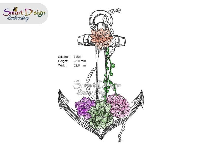 dst succulents ANCHOR w. Succulents Maritime Doodle Outline Machine Embroidery Design – Smart D'sign Embroidery