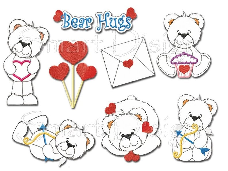 TEDDY BÄRIGE UMARMUNGEN Redwork Applikationen Set