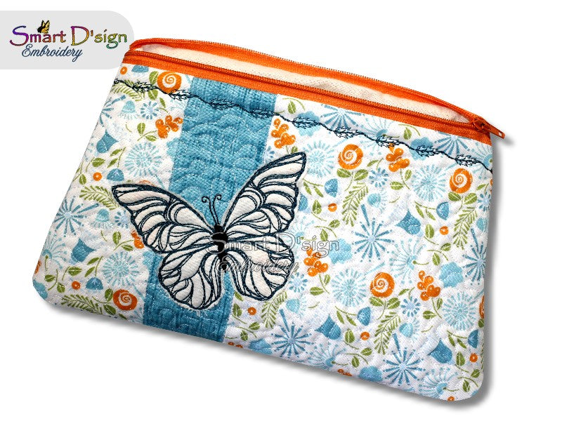 BUTTERFLY PATCHWORK - ITH QUILT ZIPPER BAG