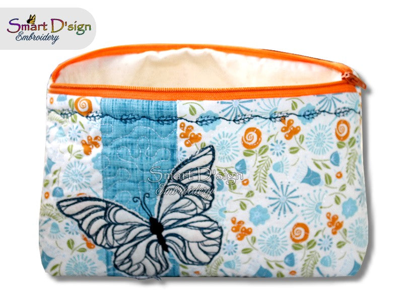 BUTTERFLY PATCHWORK - ITH QUILT ZIPPER BAG