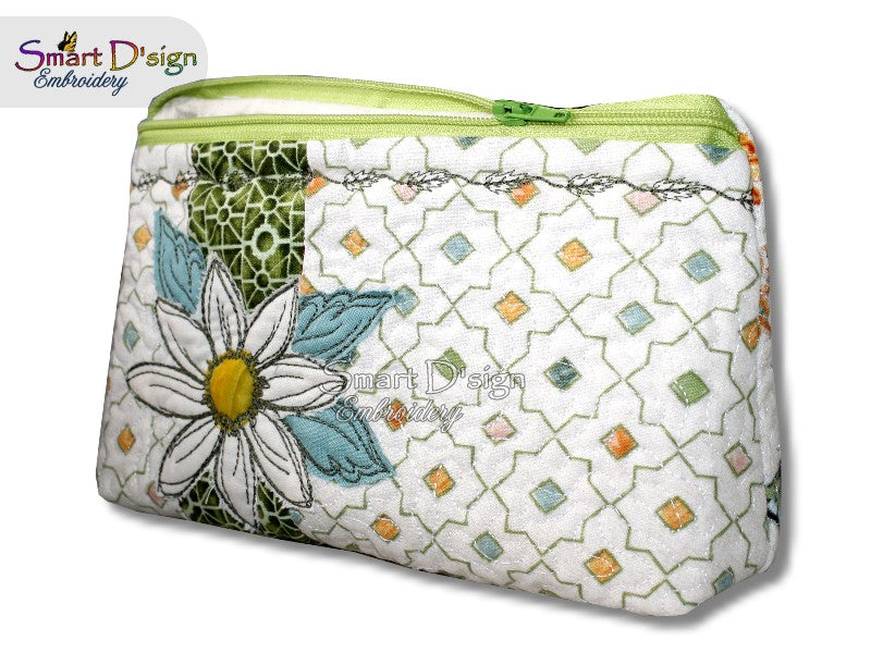 DAISY FLOWER PATCHWORK - ITH QUILT ZIPPER BAG