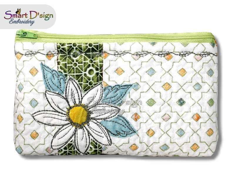 DAISY FLOWER PATCHWORK - ITH QUILT ZIPPER BAG
