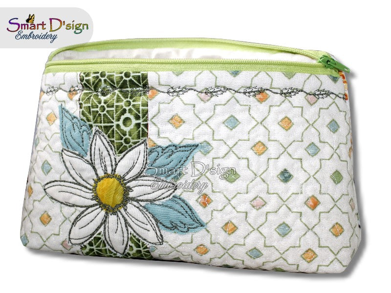 DAISY FLOWER PATCHWORK - ITH QUILT ZIPPER BAG