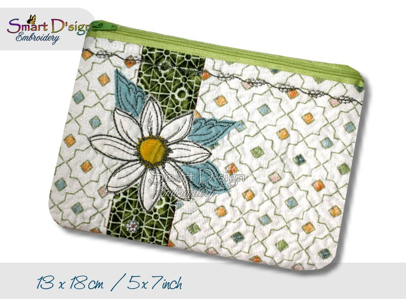 DAISY FLOWER PATCHWORK - ITH QUILT ZIPPER BAG