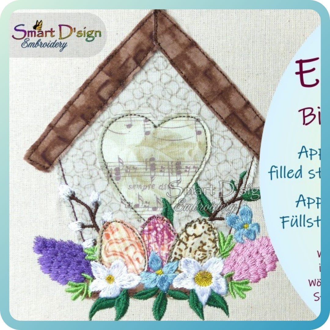 EASTER SPRING FLOWER BIRD HOUSE APPLIQUE Machine Embroidery Design ...