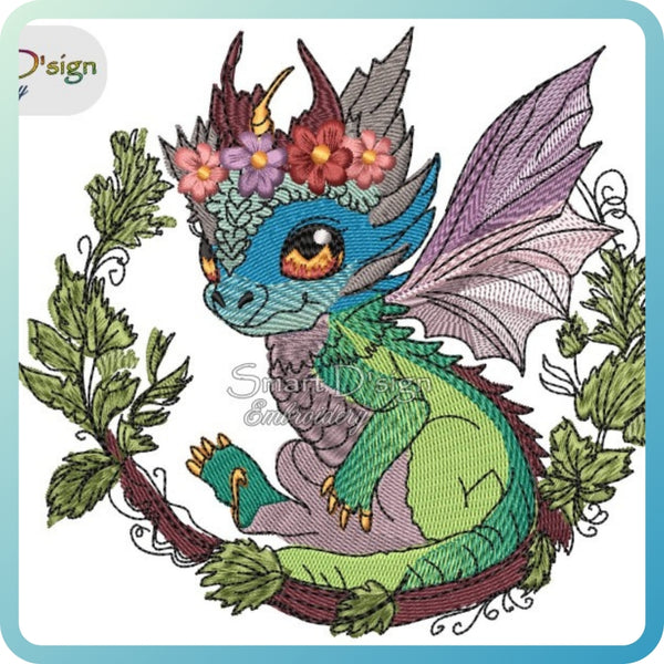ENCHANTED FLOWER DRAGON Fill Stitch Doodle Machine Embroidery Design ...