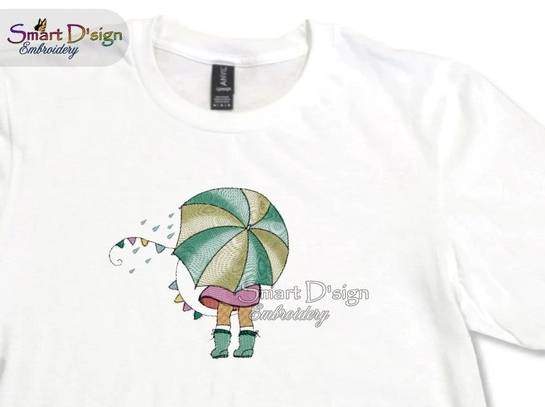 KLEINE LOLA mit Regenschirm - Doodle Zeichnung Stickdatei
