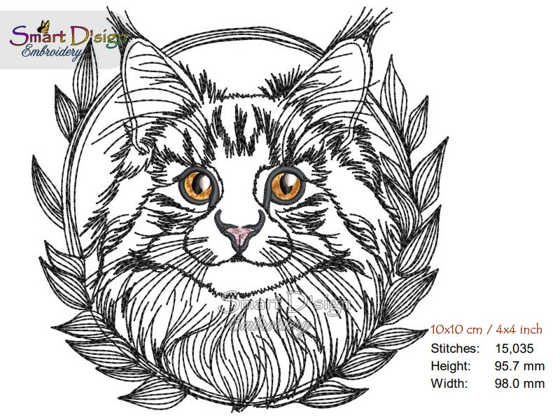 MAINE COON CAT DOODLE APPLIQUE
