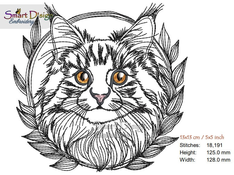 MAINE COON CAT DOODLE APPLIQUE
