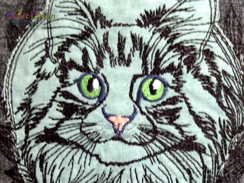 MAINE COON CAT DOODLE APPLIQUE