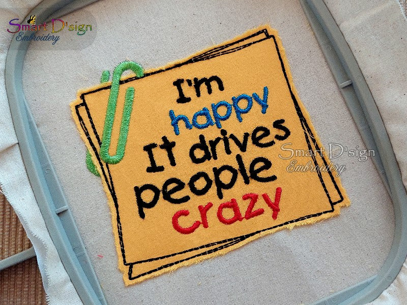 STICKY NOTES APPLIQUE 'I AM HAPPY'