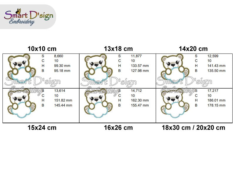 ITH TEDDY WITH CLOUD - Puff Applique