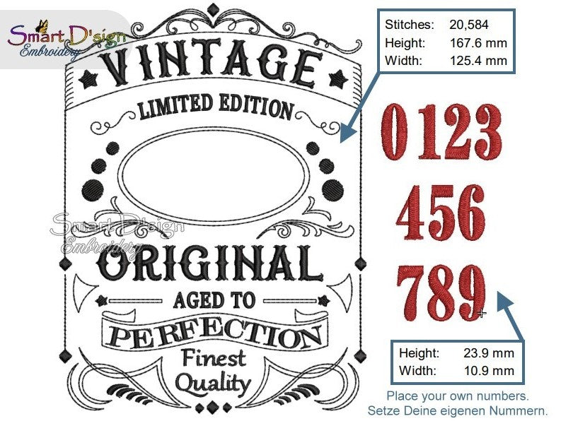 VINTAGE GEBURTSTAGSETIKETT mit Zahlen