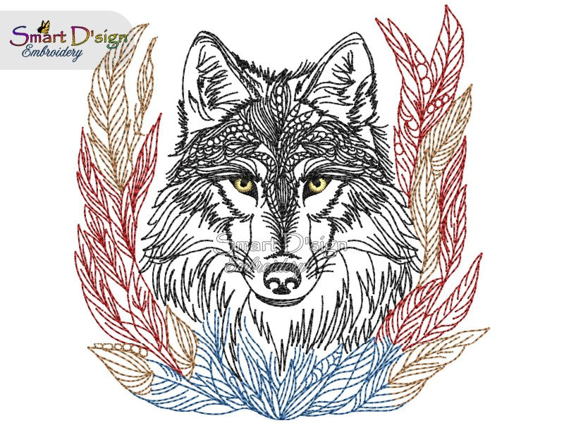 WOLF MIT FEDERN Sketch Motiv
